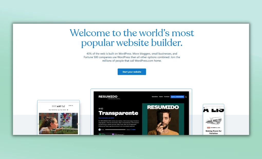 Screenshot form main page of WordPress.com